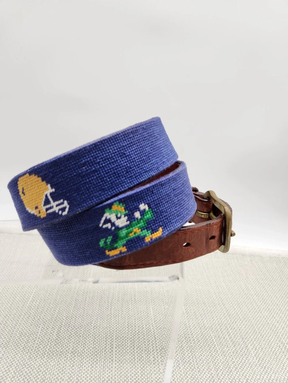 Smathers & Branson Sz 40 Belt Notre Dame Needlepoint Hand Stitched Brass Buckle
